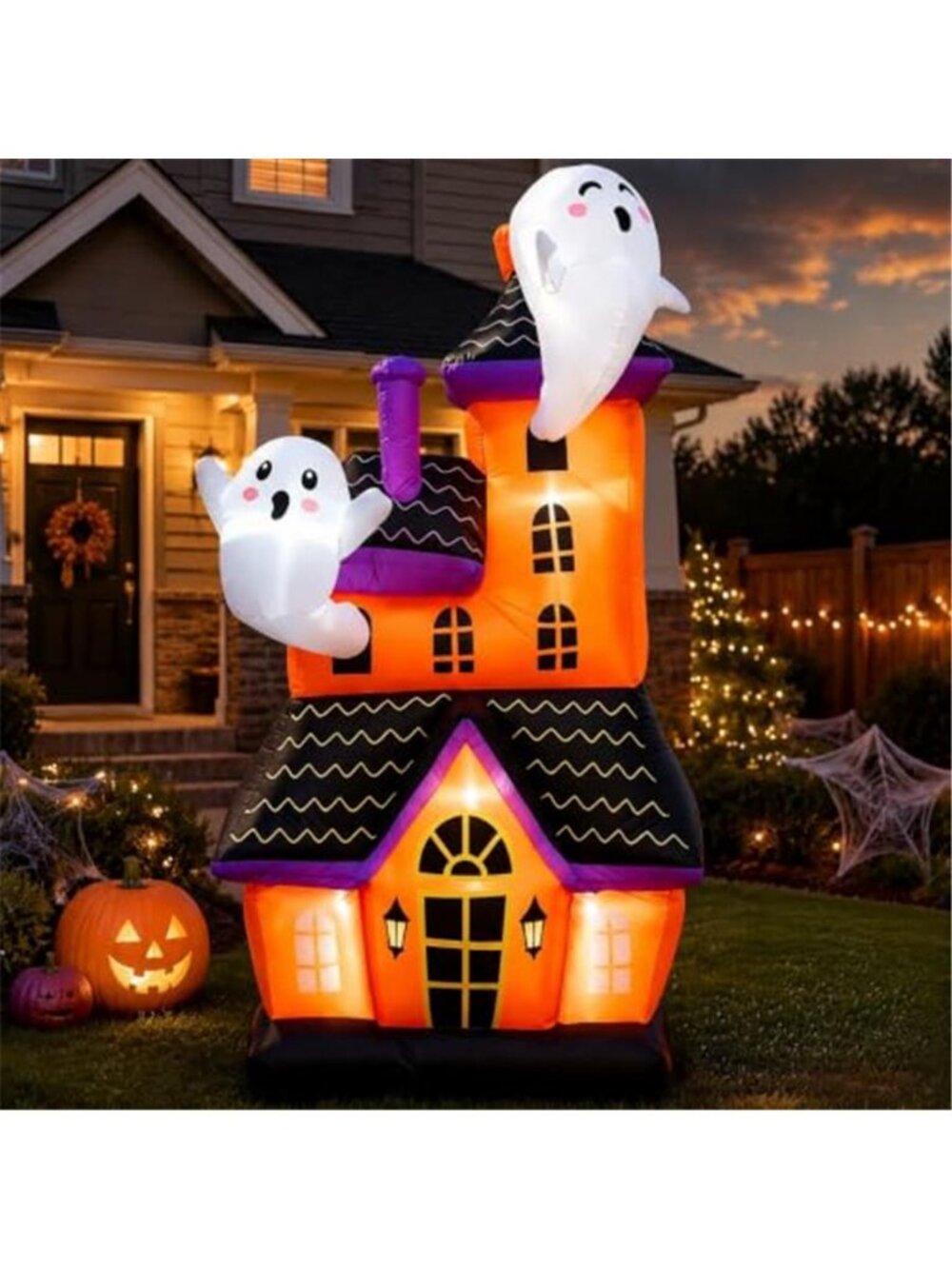 6 FT Halloween Inflatable Haunted House with 2 Cute Ghosts